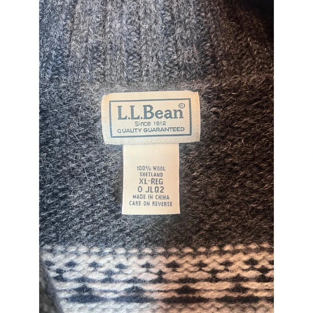 LL Bean Mens XL Shetland Wool‎ Quarter Zip Fair Isle Sweater Gray Nordic